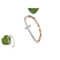 Bracelet religieux de croix de chapelet strass élastique fait main en jade